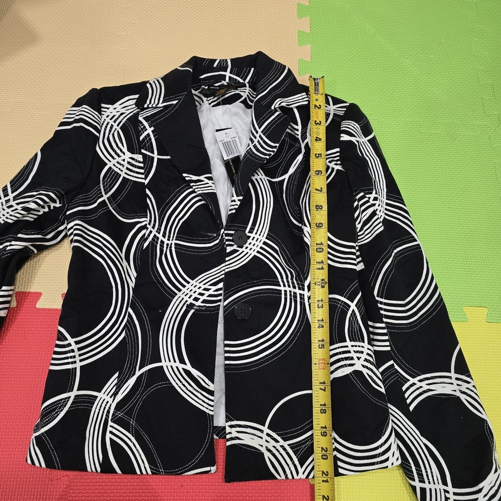 Vintage Grace Dane Lewis Petite Blazer‎ 8P Black White Geometric Swirl Circles